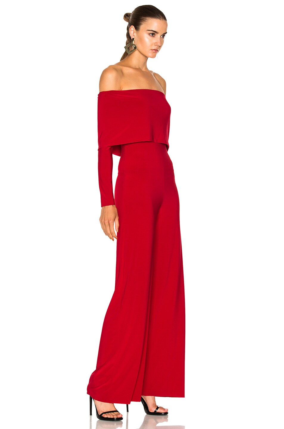 red off the shoulder jumpsuit