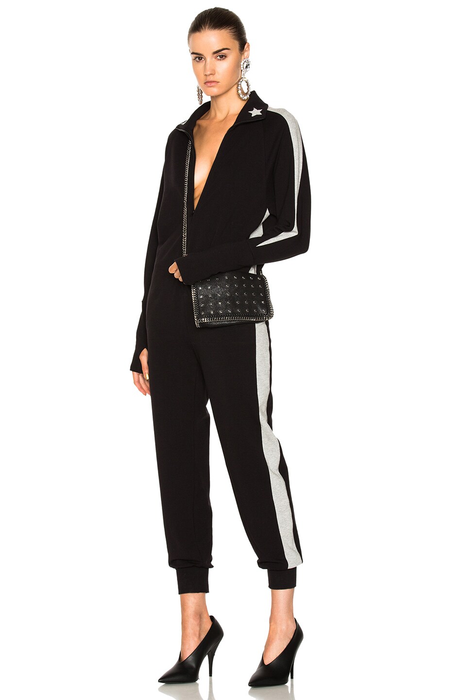 Image 1 of Norma Kamali Star Bomber Jumpsuit in Black & Heather Grey