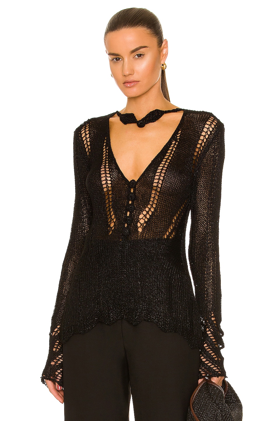 Image 1 of Norma Kamali Crochet Top in Black