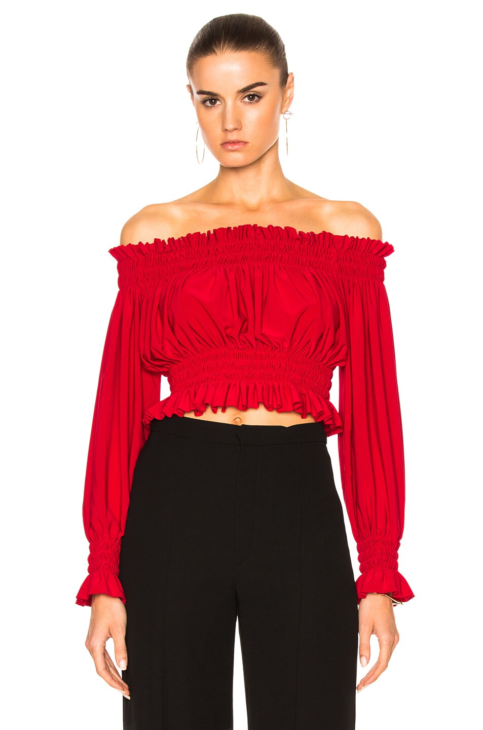 Image 1 of Norma Kamali Cropped Peasant Top in Red