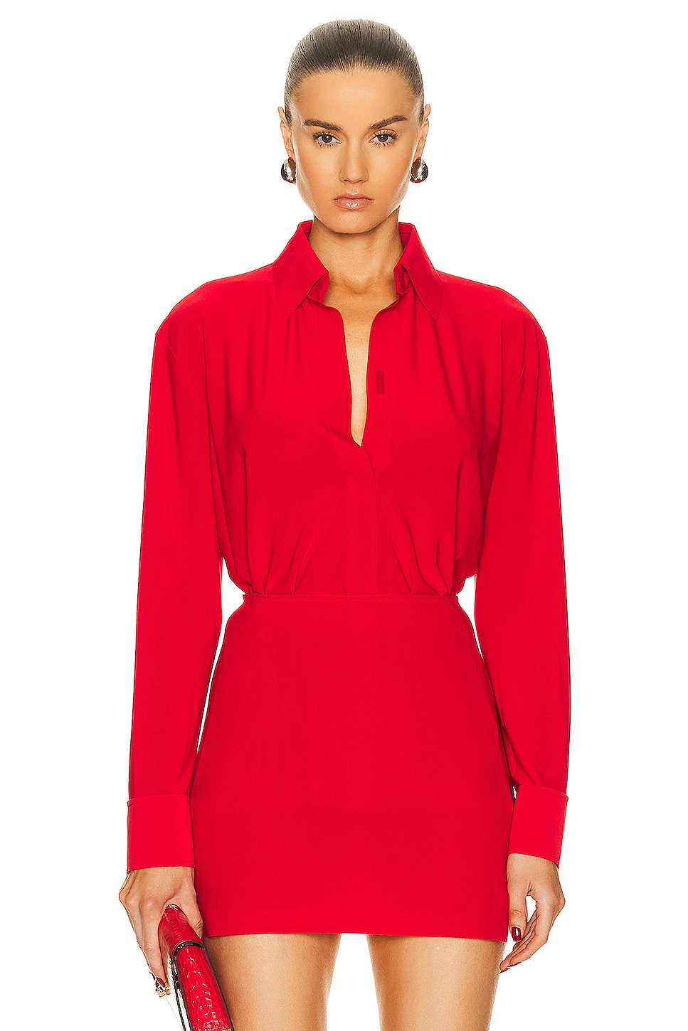 Image 1 of Norma Kamali Collar Stand Shirt in Tiger Red
