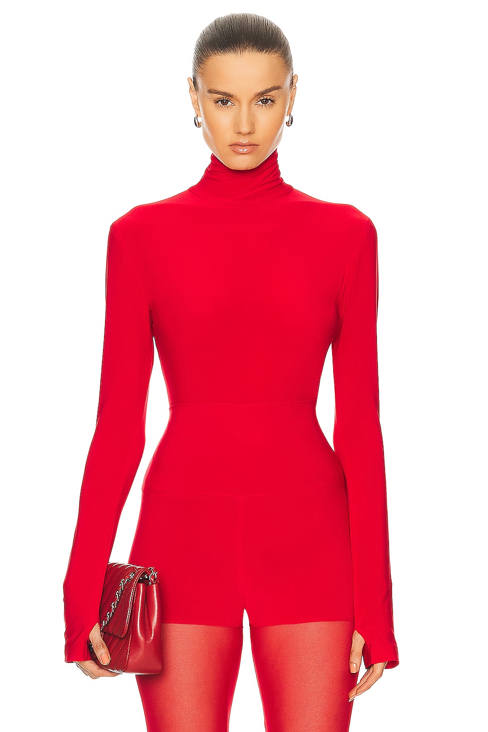 Image 1 of Norma Kamali Slim Fit Long Sleeve Turtle Top in Tiger Red