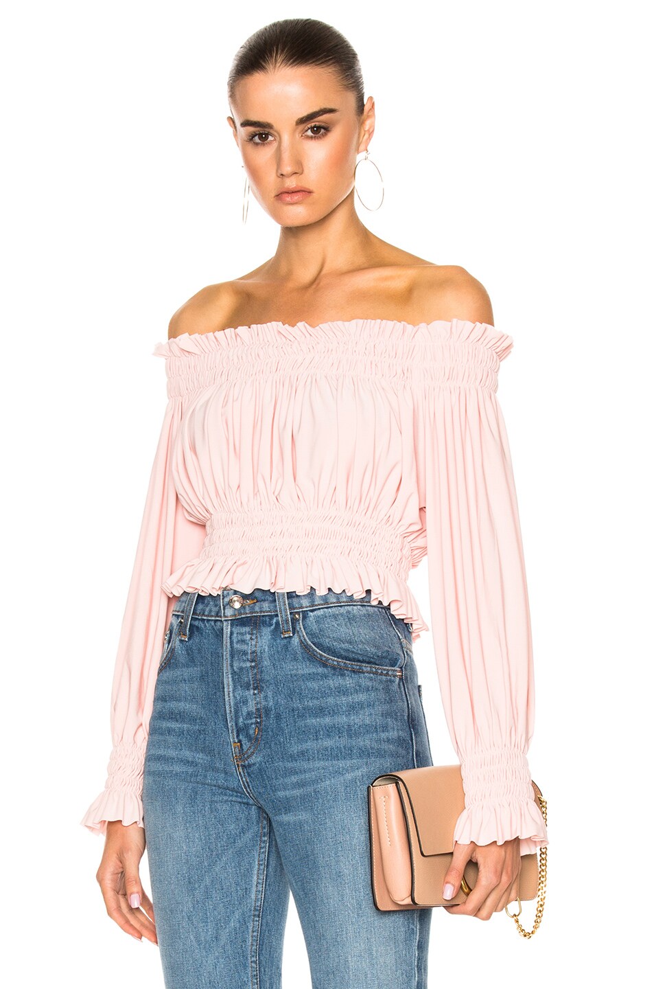 Image 1 of Norma Kamali Cropped Peasant Top in Blush