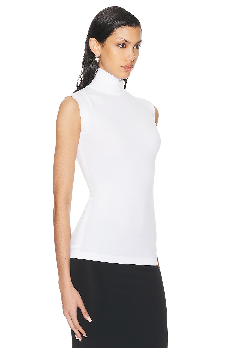 Shop Norma Kamali Slim Fit Sleeveless Turtle Top In Snow White