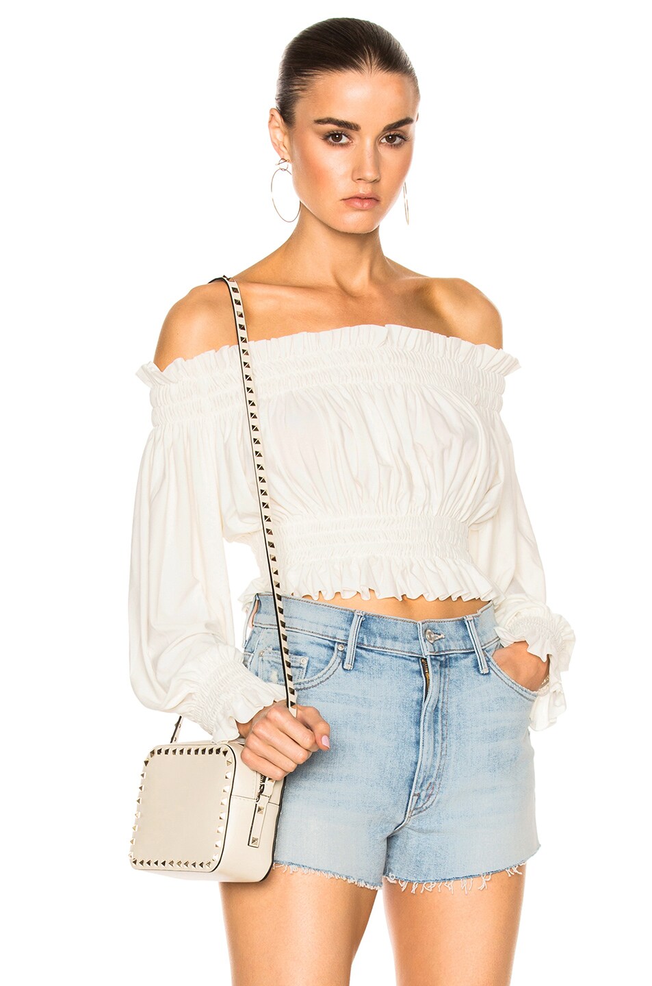 Image 1 of Norma Kamali Cropped Peasant Top in Ivory