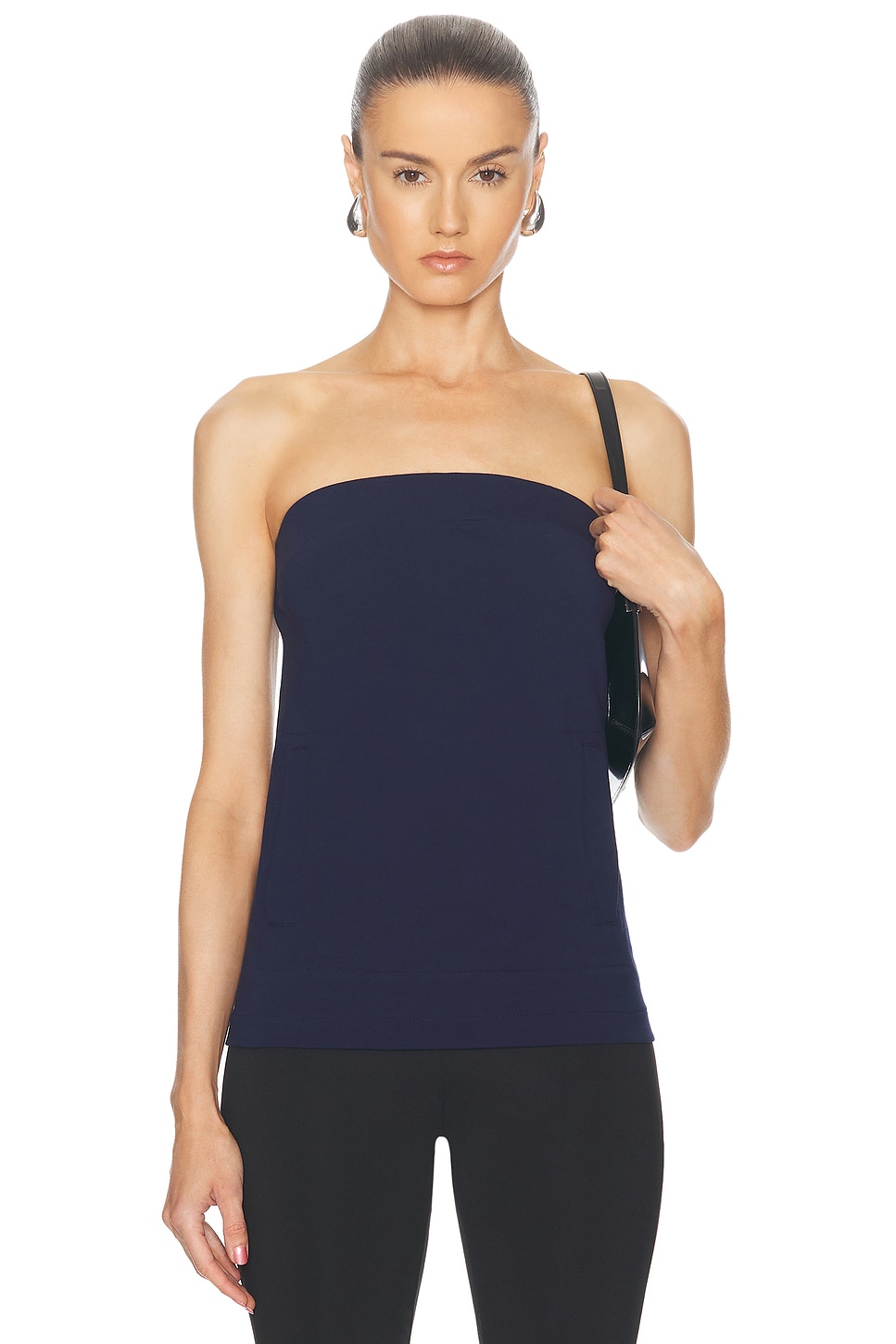 Image 1 of Norma Kamali Strapless Tailored Terry Top in True Navy