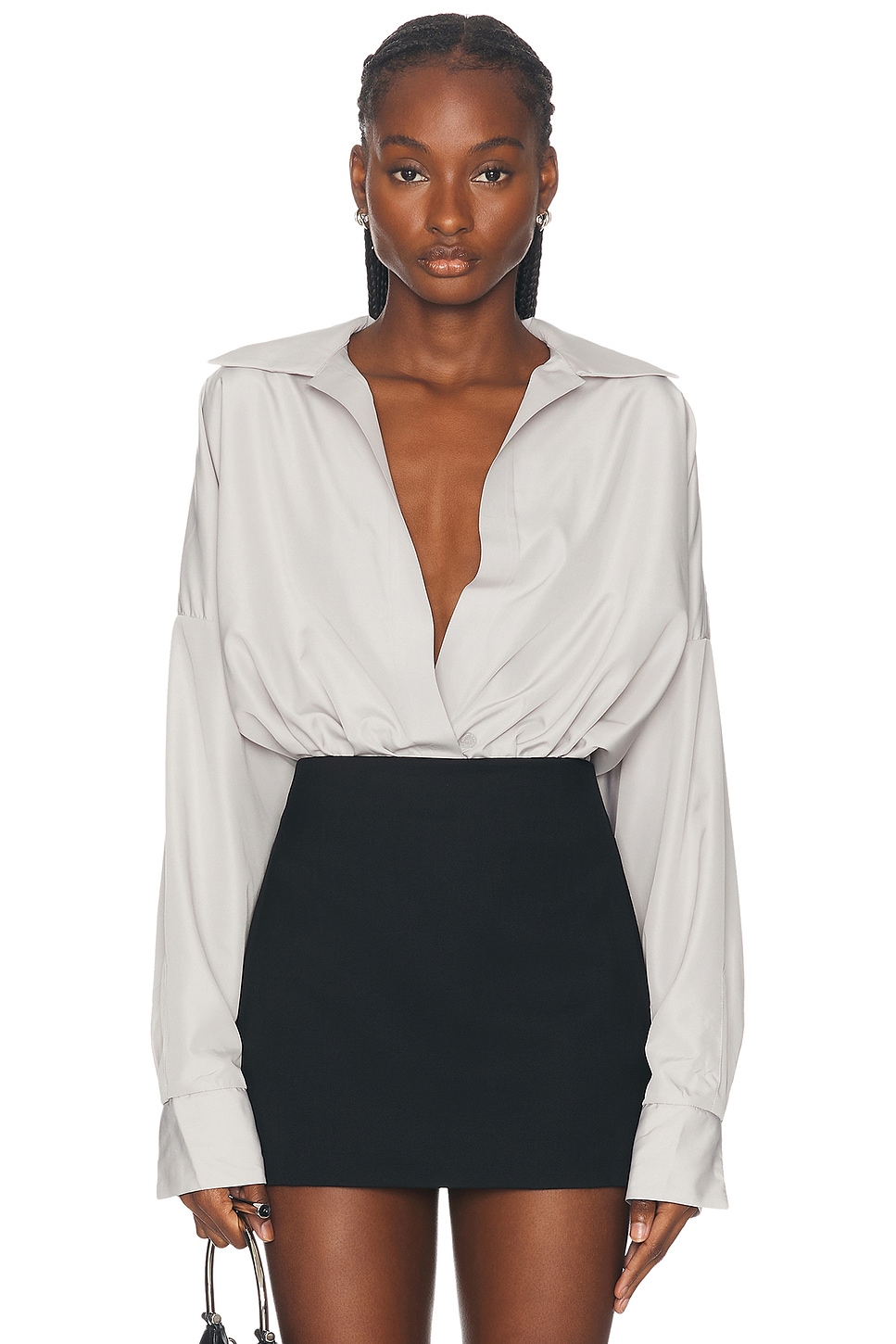 Image 1 of Norma Kamali Super Oversized Boyfriend Shirt Bodysuit in Dove