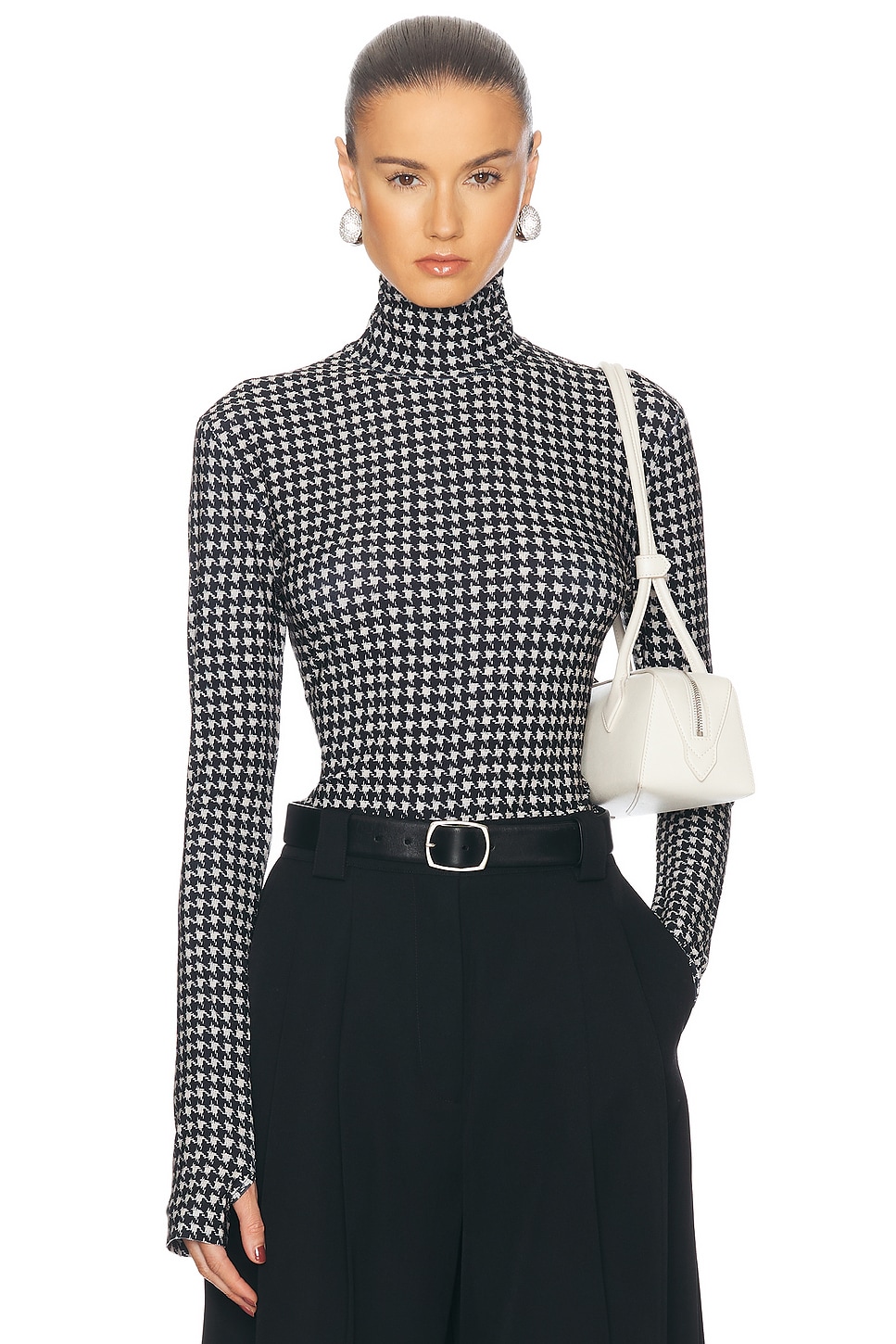 Image 1 of Norma Kamali Slim Fit Longsleeve Turtleneck Top in Large Houndstooth