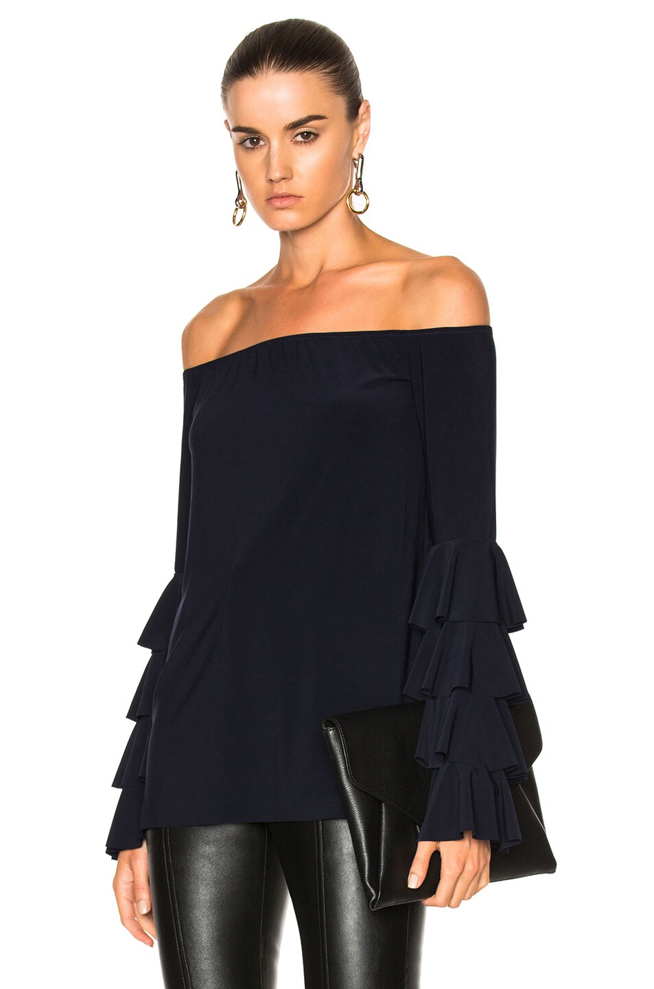 Image 1 of Norma Kamali Ruffle Off Shoulder Top in Midnight