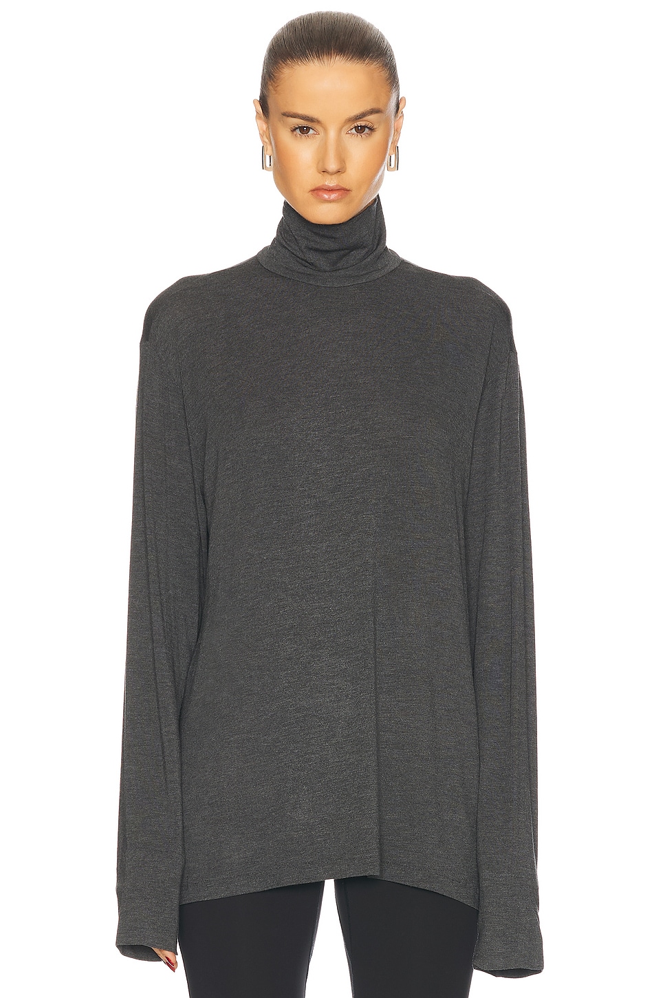 Image 1 of Norma Kamali Long Sleeve Turtleneck Easy Fit Top in Dark Grey