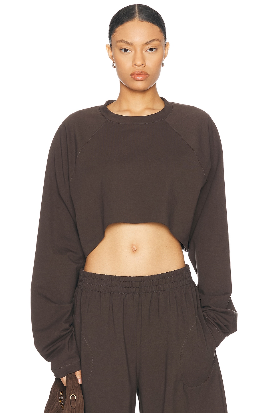 Oversized Raglan Sleeve Cropped Top in Chocolate