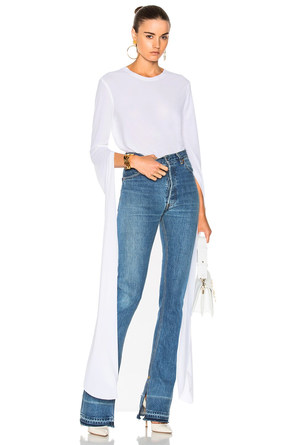 Image 1 of Norma Kamali Ribbon Sleeve Top in White