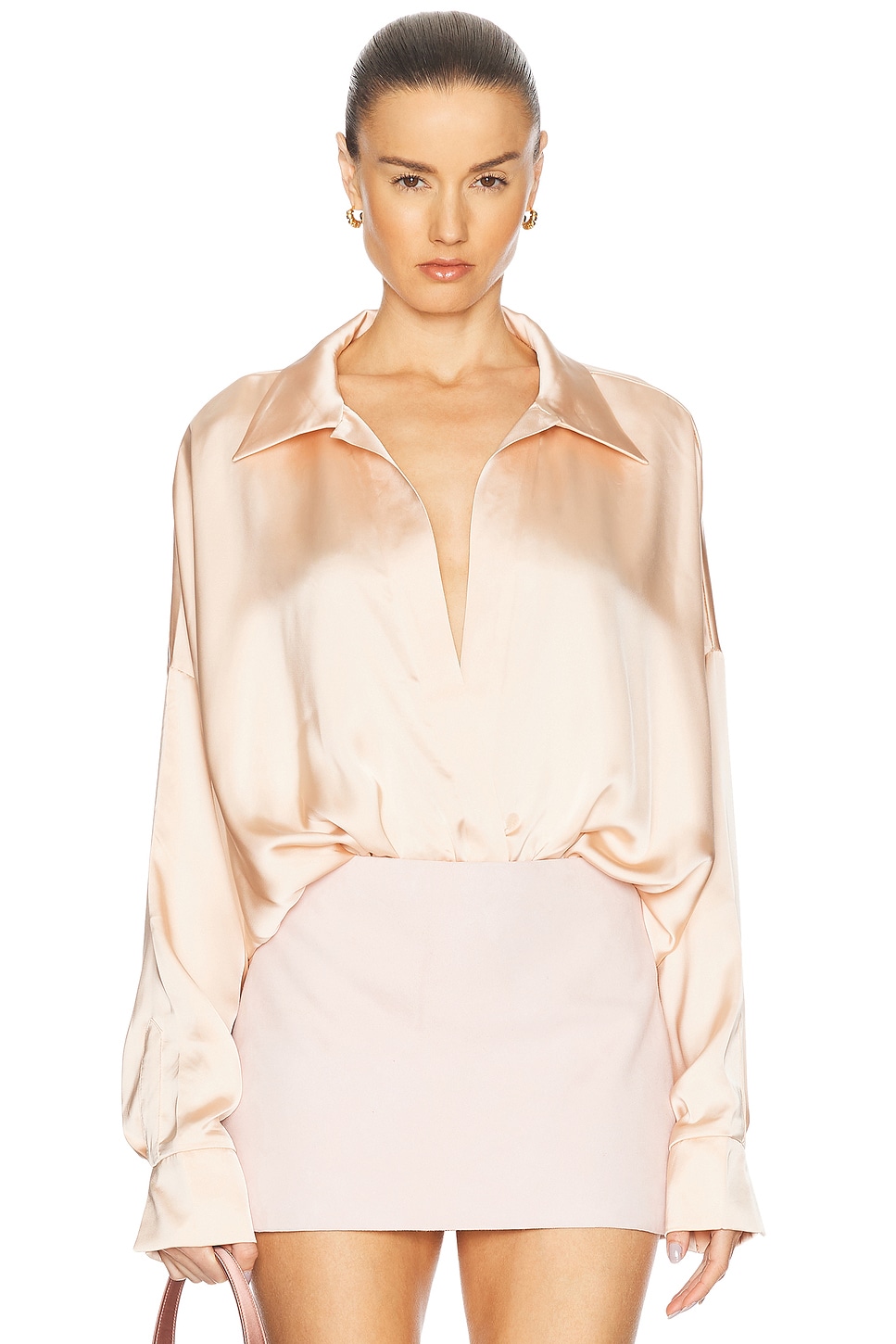 Super Oversized Boyfriend Shirt Bodysuit in Blush