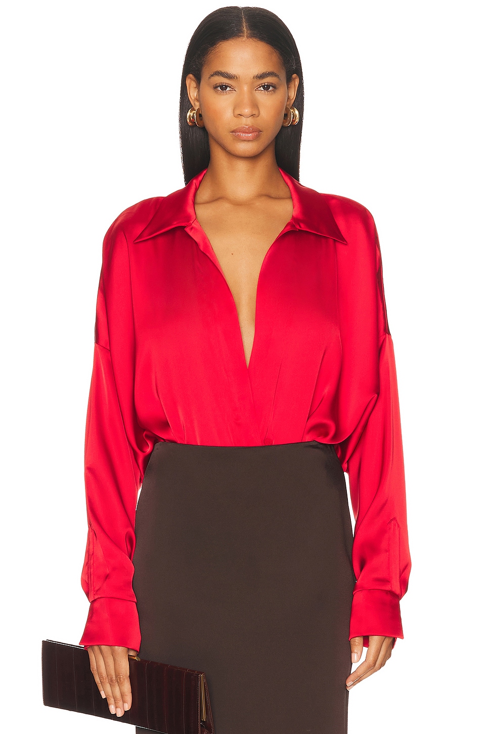 Super Oversized Boyfriend Shirt Bodysuit in Red