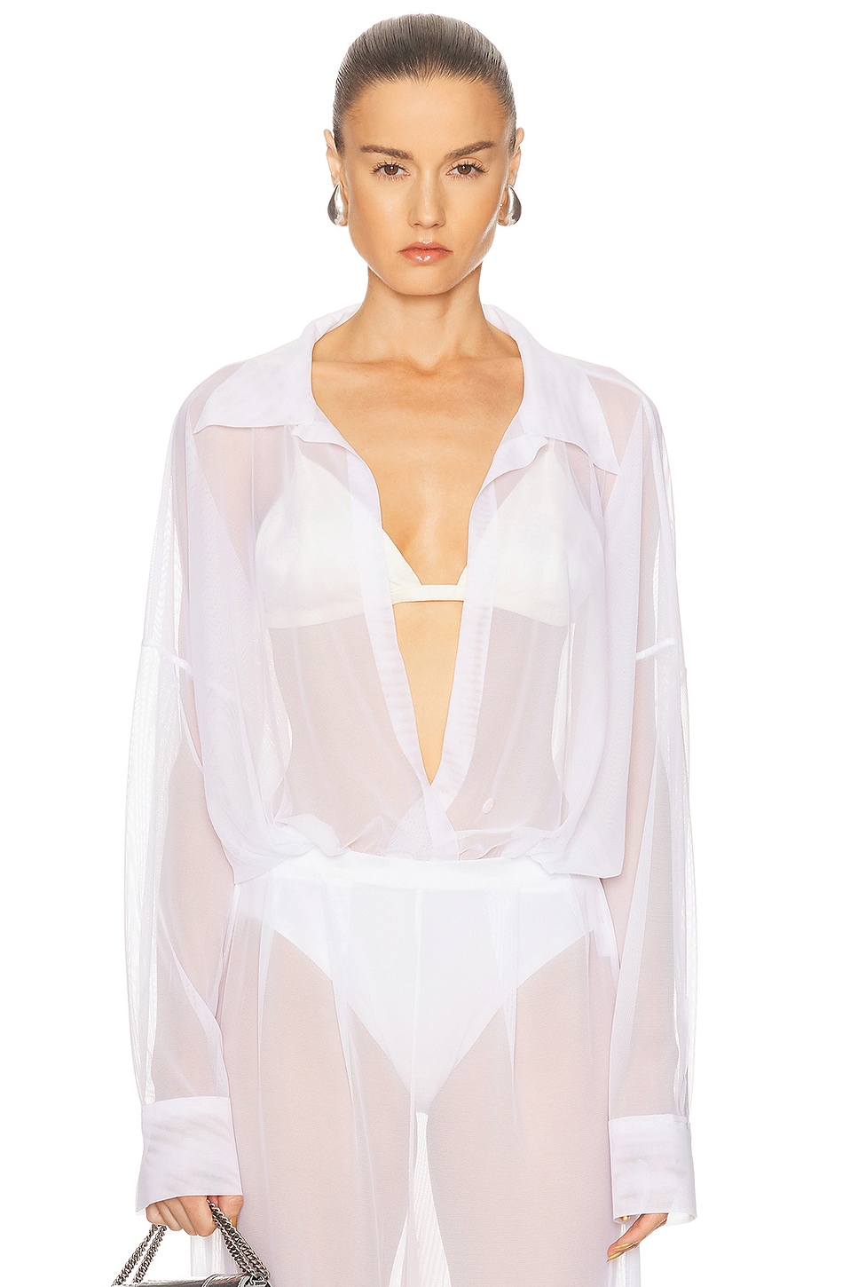Image 1 of Norma Kamali Super Oversized Boyfriend Shirt Bodysuit in Snow White