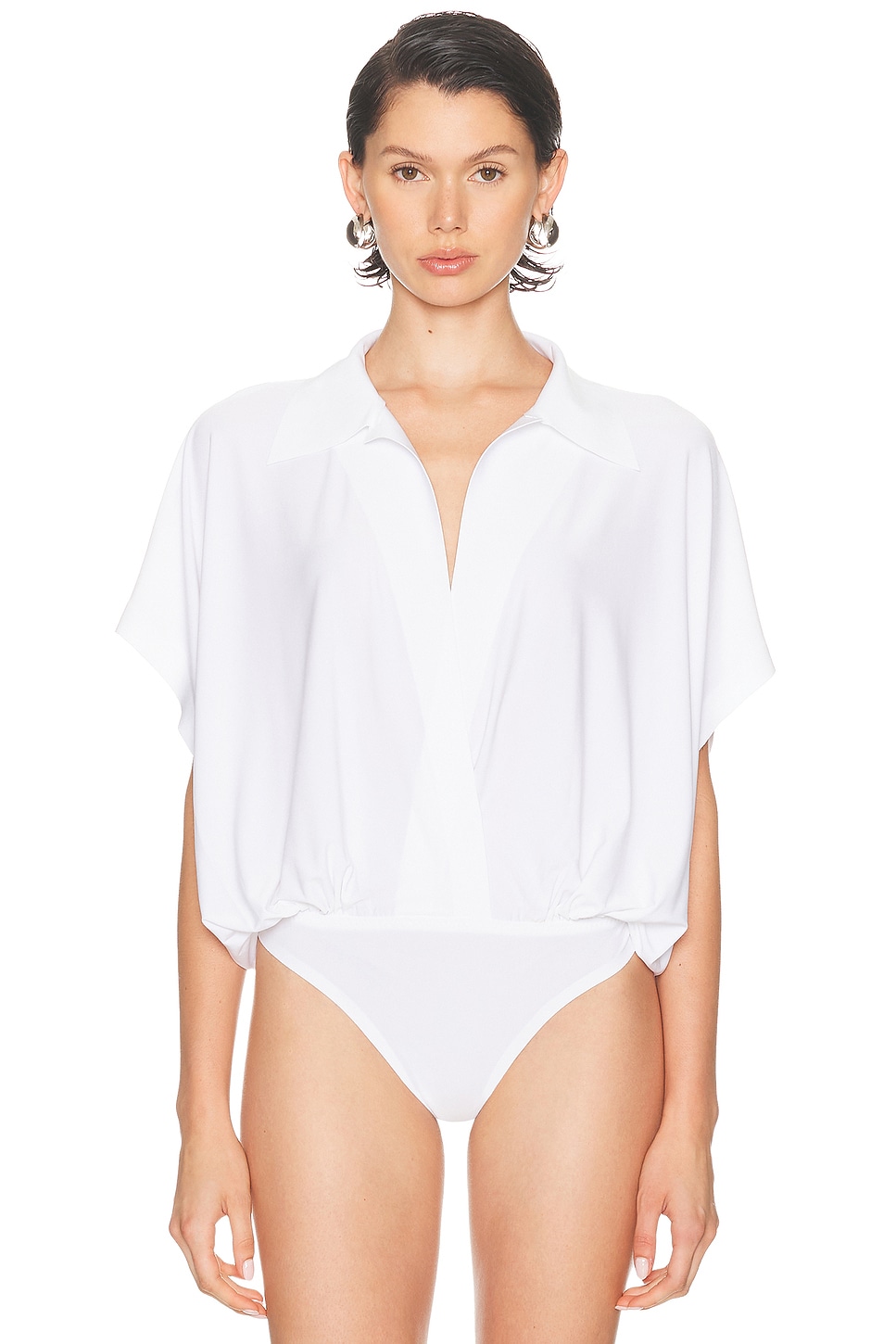 Norma Kamali Super Oversized Sleeveless Boyfriend Bodysuit In White