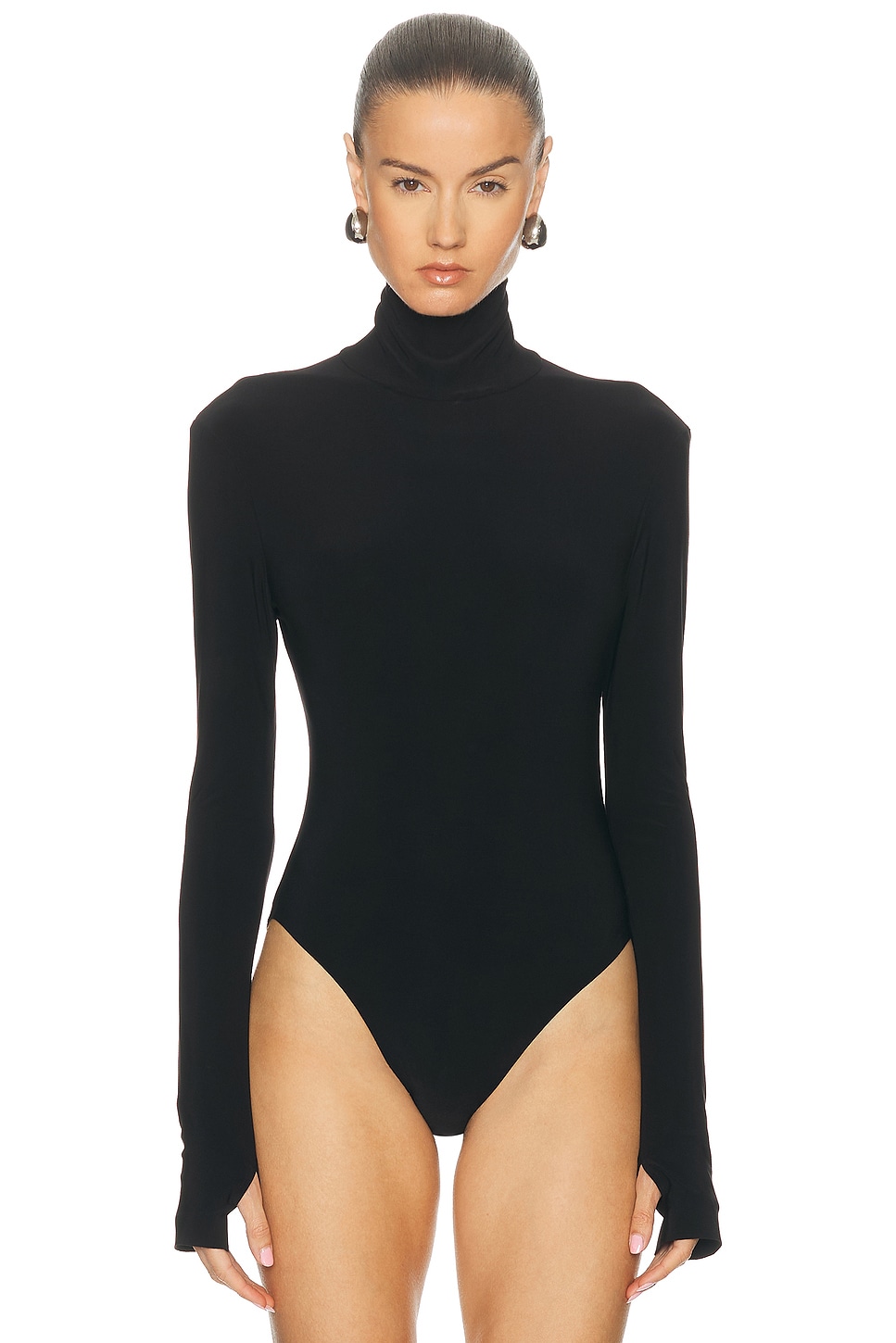 Norma Kamali Long Sleeve Turtleneck Open Back Bodysuit In Black