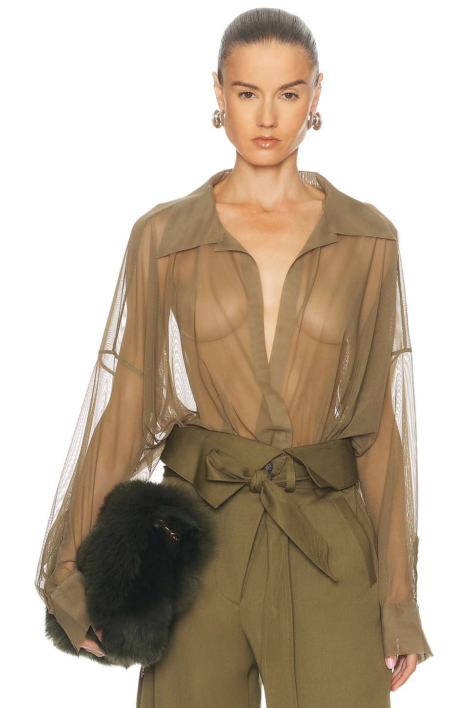 Norma Kamali Super Oversized Boyfriend Shirt Bodysuit In Brown
