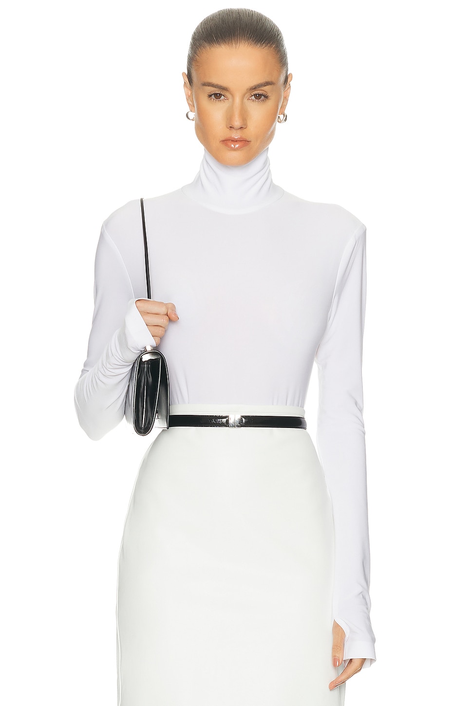 Image 1 of Norma Kamali Long Sleeve Turtleneck Bodysuit in Snow White