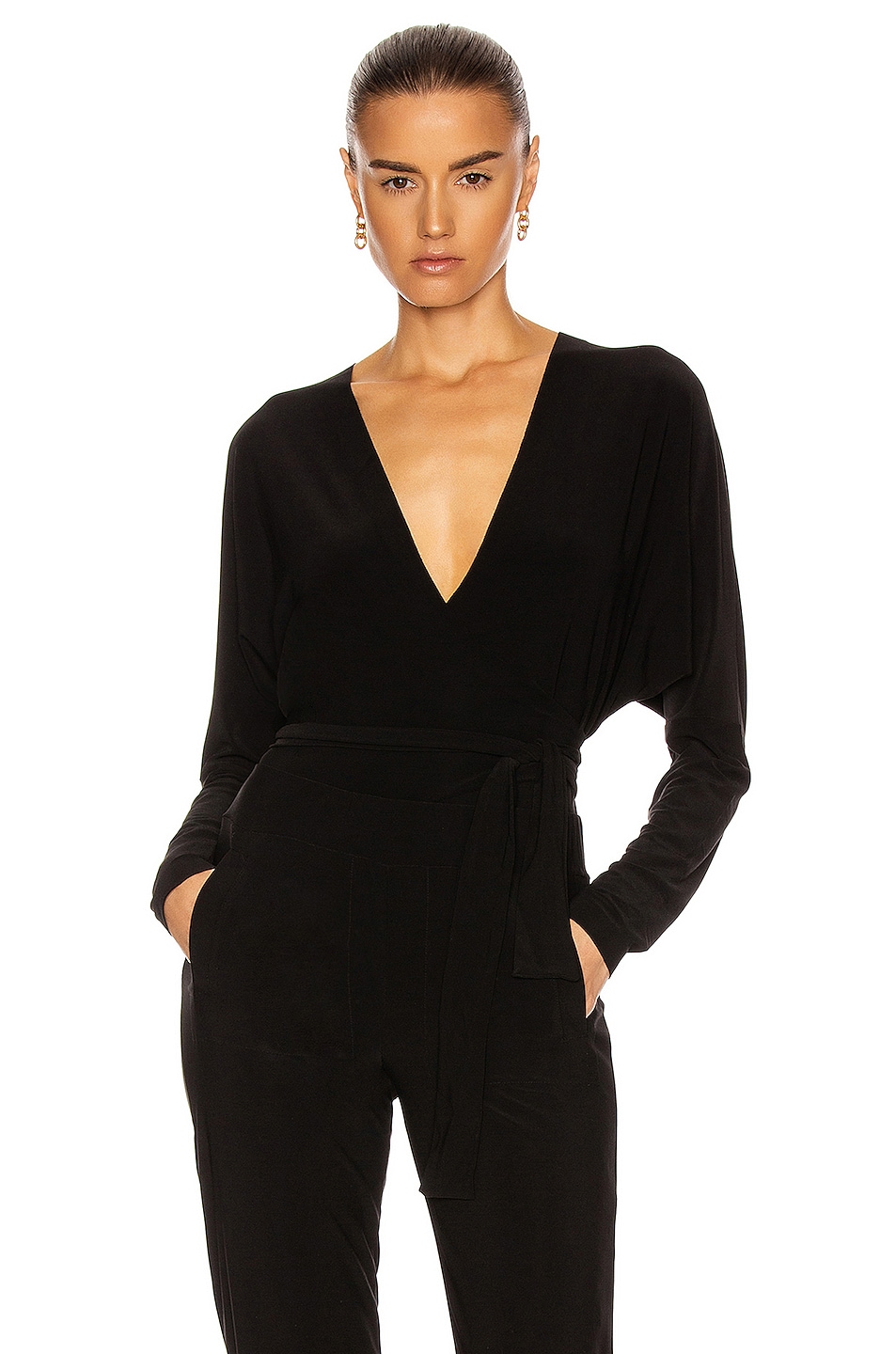 Image 1 of Norma Kamali Dolman Wrap Bodysuit in Black