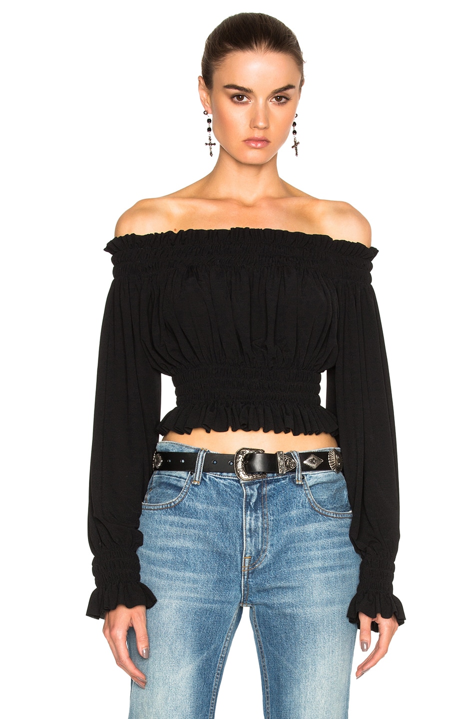 Image 1 of Norma Kamali Cropped Peasant Top in Black