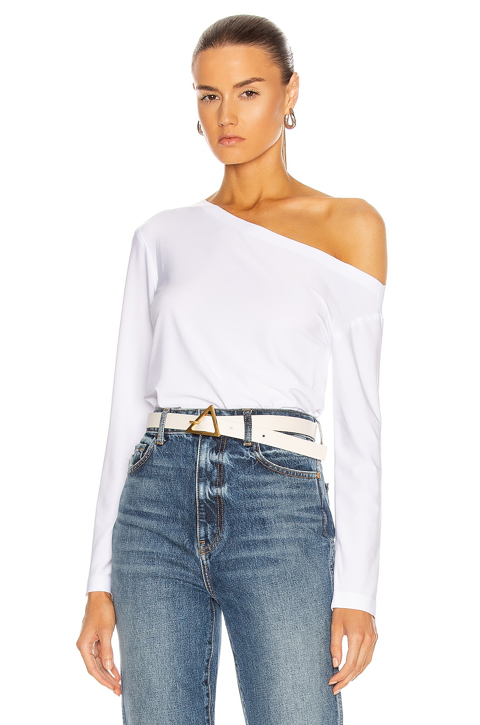 Image 1 of Norma Kamali Long Sleeve Drop Shoulder Top in Snow White