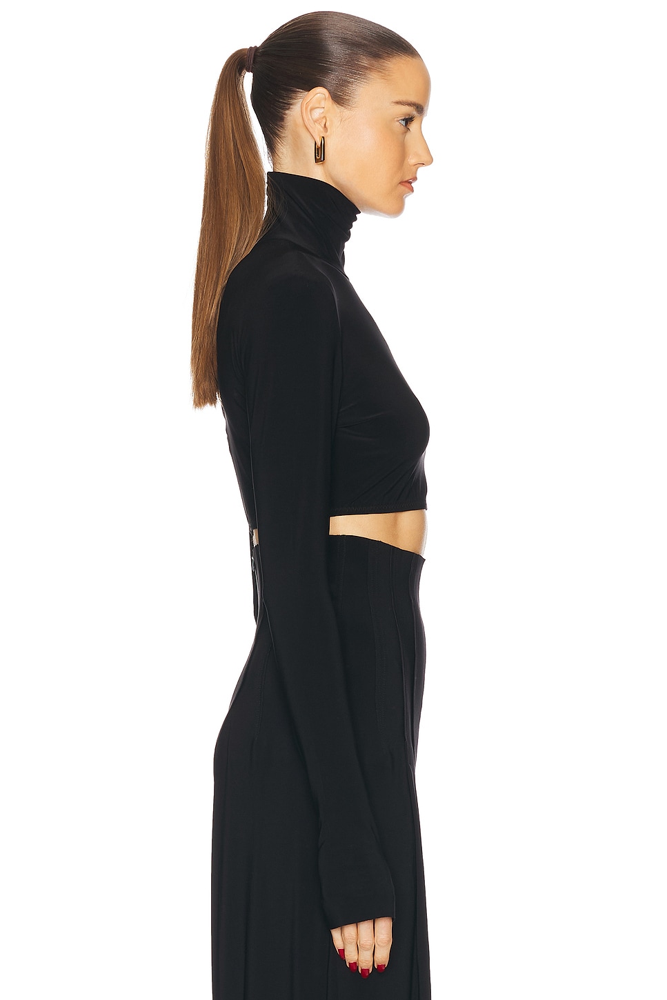 Norma Kamali Cropped Slim Fit Long Sleeve Turtleneck Top thumbnail