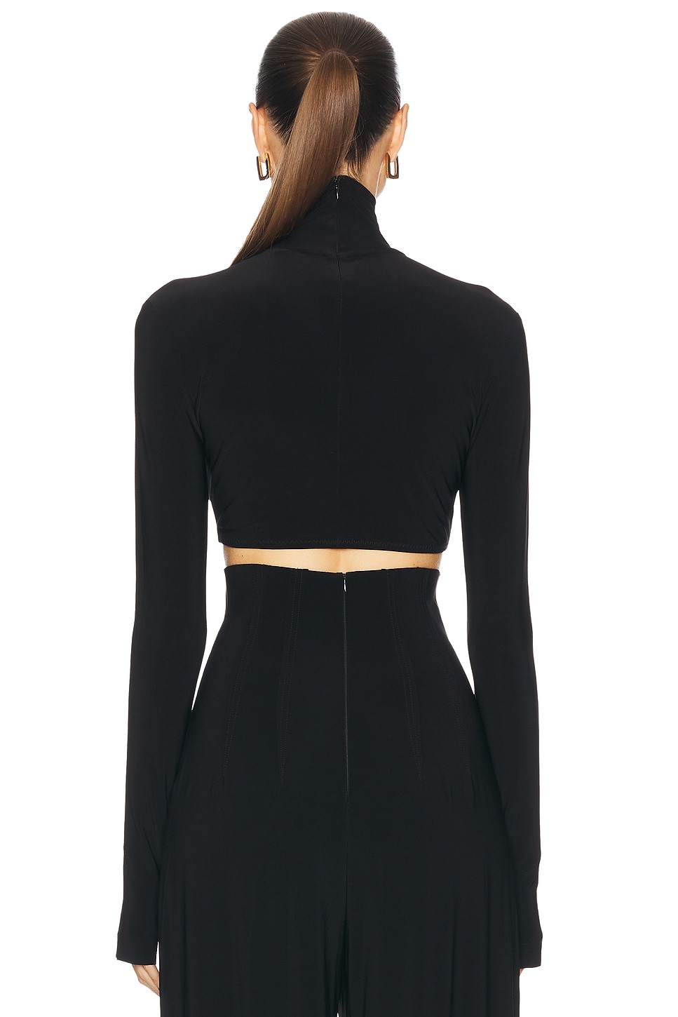 Norma Kamali Cropped Slim Fit Long Sleeve Turtleneck Top thumbnail
