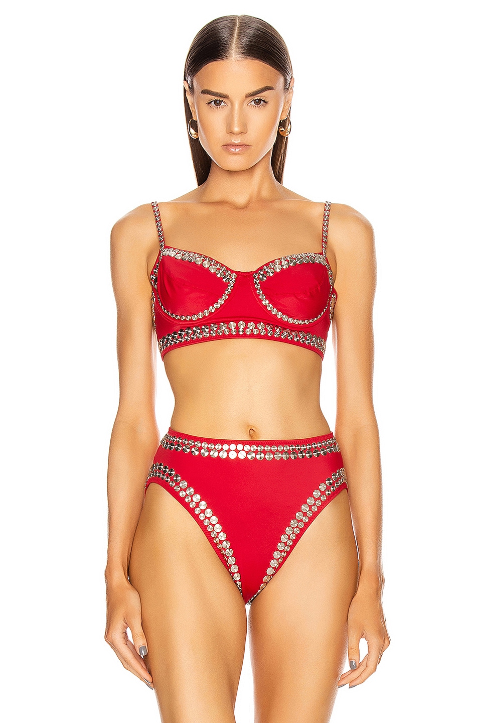 Image 1 of Norma Kamali Stud Bikini Top in Red