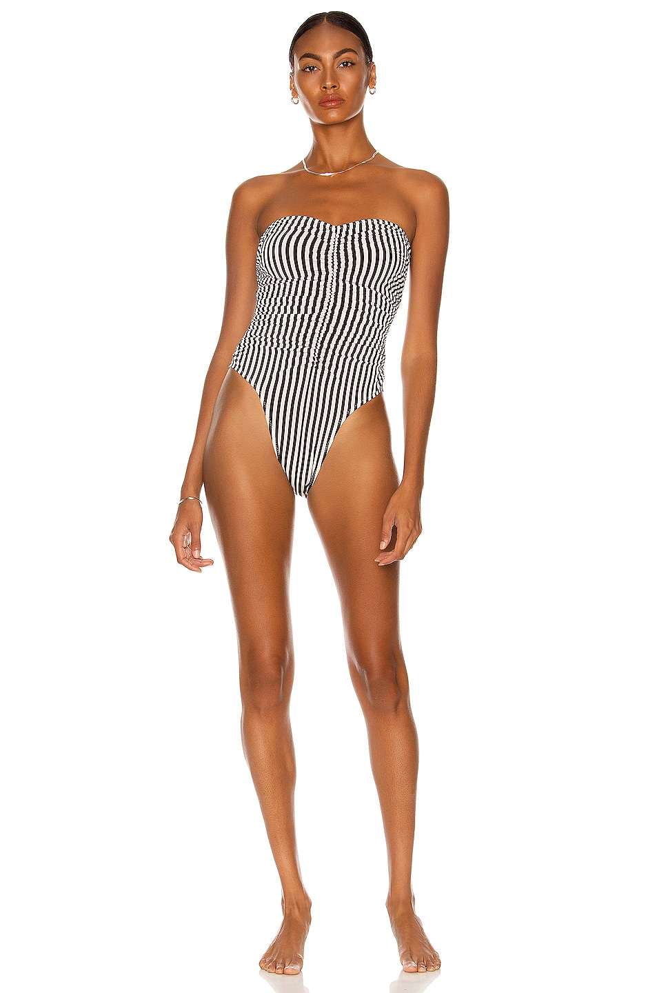 Image 1 of Norma Kamali Slinky Marissa One Piece Swimsuit in Ivy & Black Stripe