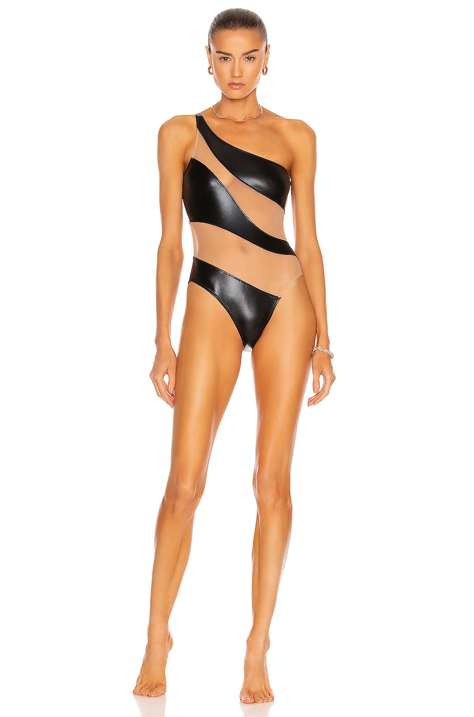 Image 1 of Norma Kamali Snake Mesh Mio One Piece Swimsuit in Black Foil