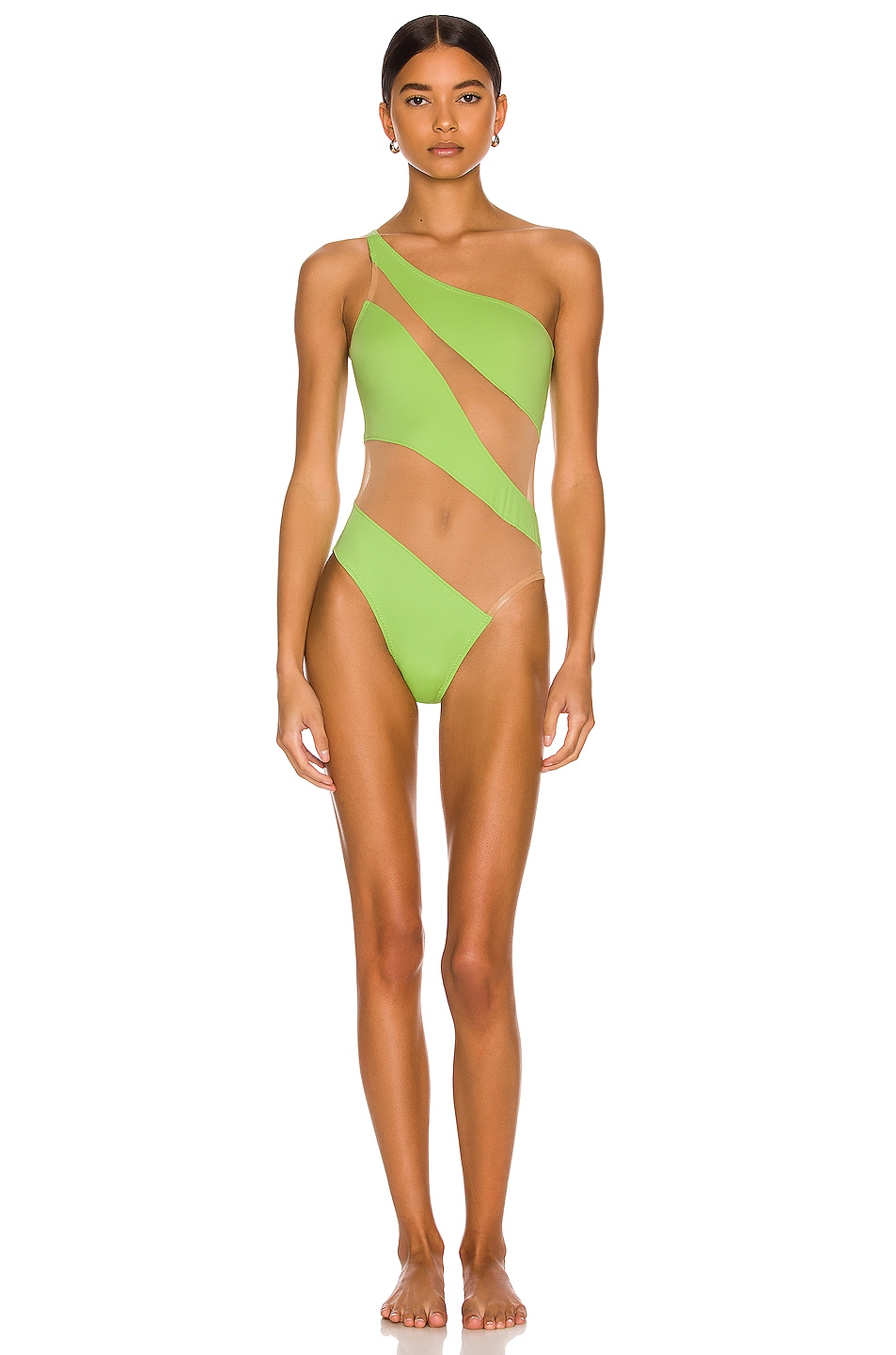 Image 1 of Norma Kamali Snake Mesh Mio Swimsuit in Gemini Green