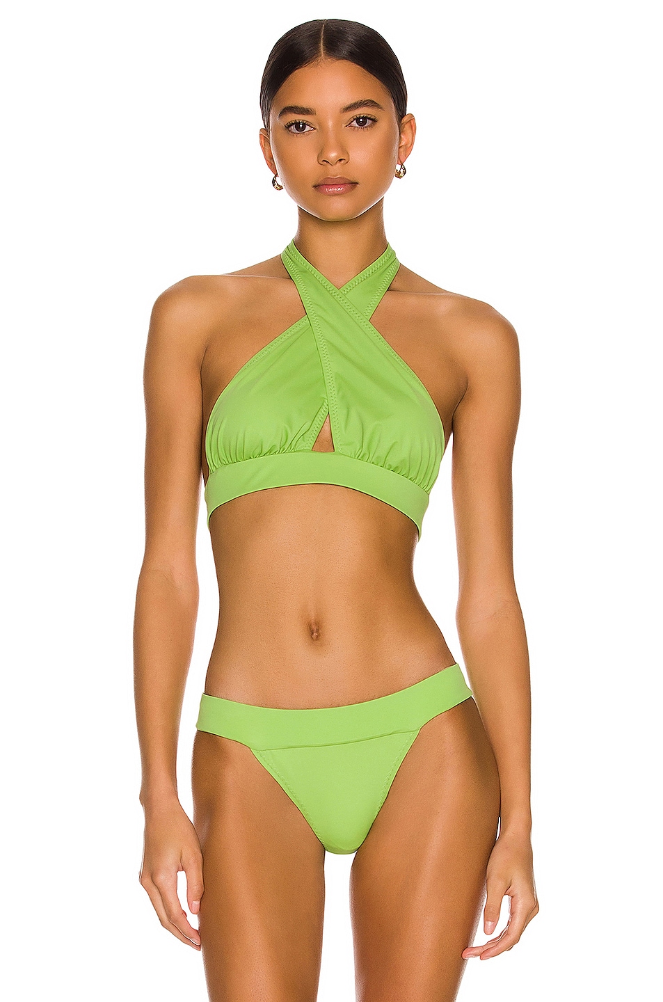 Image 1 of Norma Kamali Cross Halter Bikini Top in Gemini Green