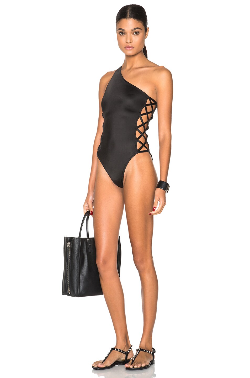 Image 1 of Norma Kamali X'S One Shoulder Swimsuit in Black