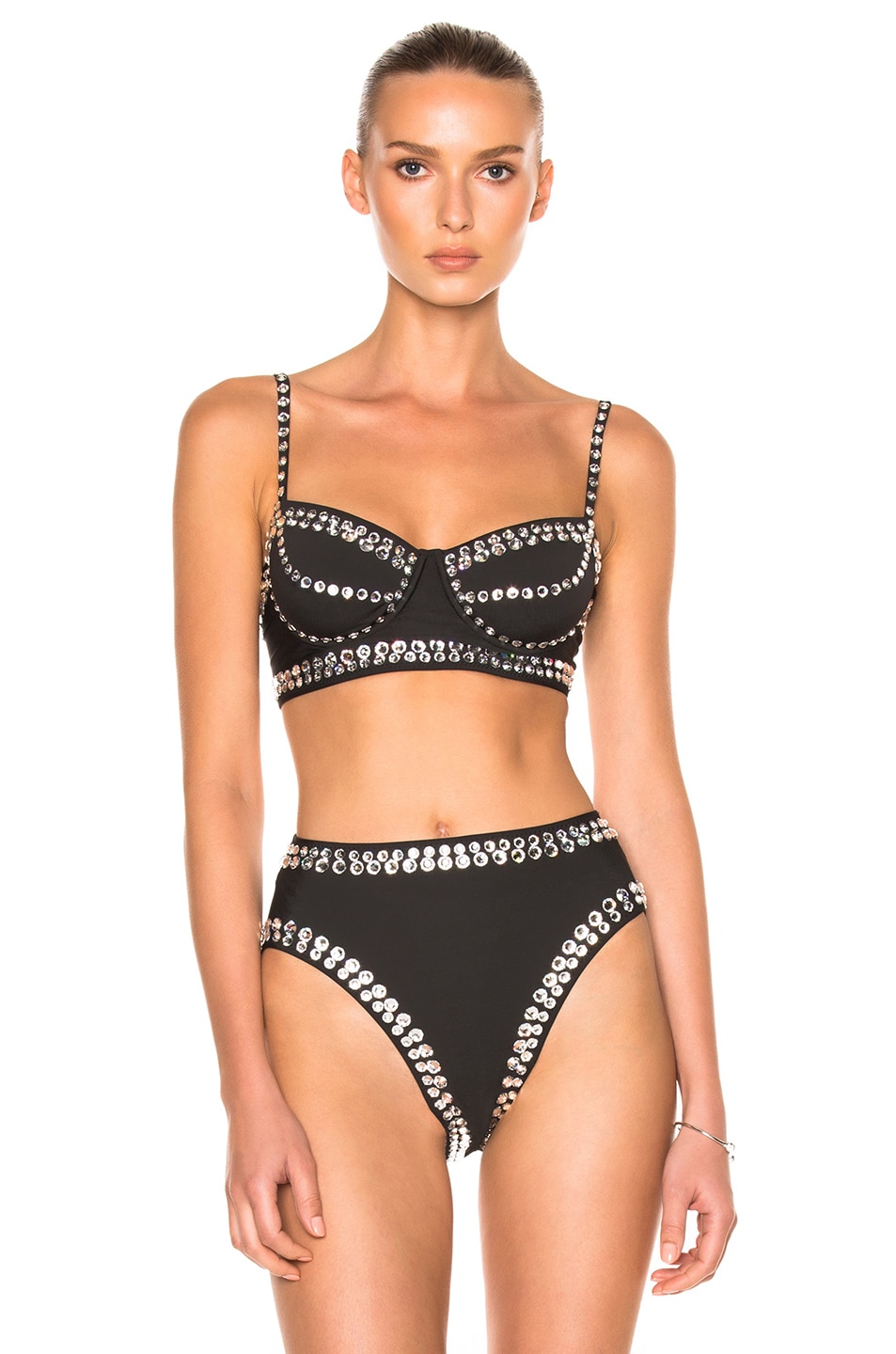 Image 1 of Norma Kamali Underwire Bikini Top W/ Rhinestones in Black