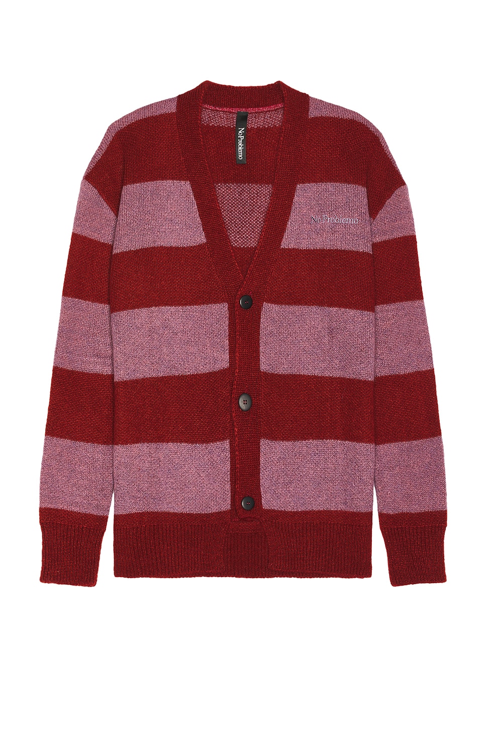 Image 1 of No Problemo Striped Mohair Oversized Cardigan in Burgundy