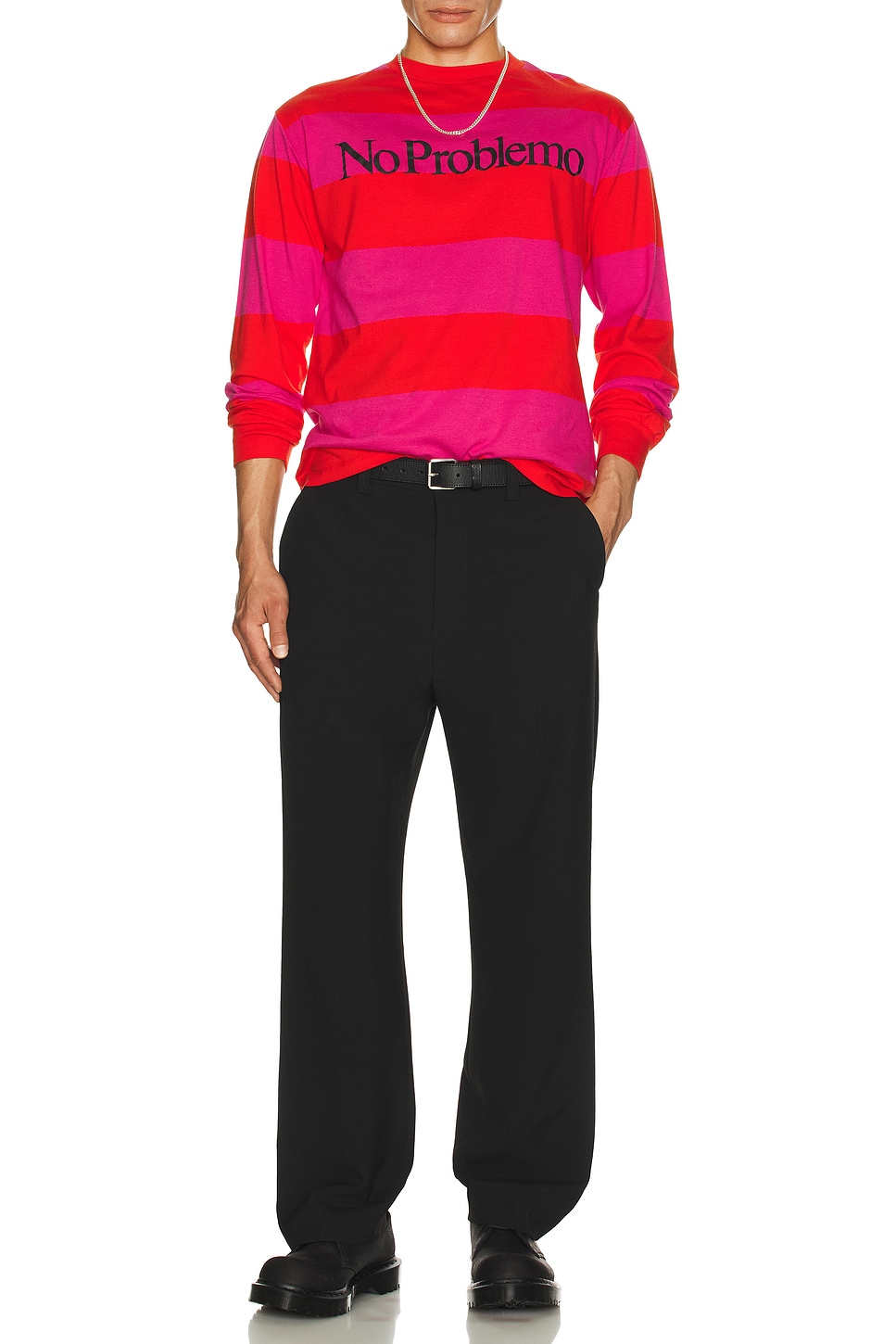 Image 1 of No Problemo No Problemo Striped Long Sleeve Tee in Red