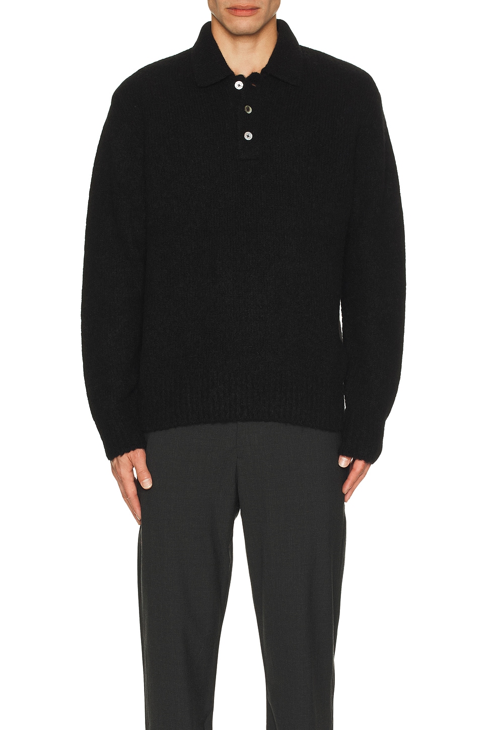 Image 1 of Norse Projects Rasmus Relaxed Brushed Polo Sweater in Black