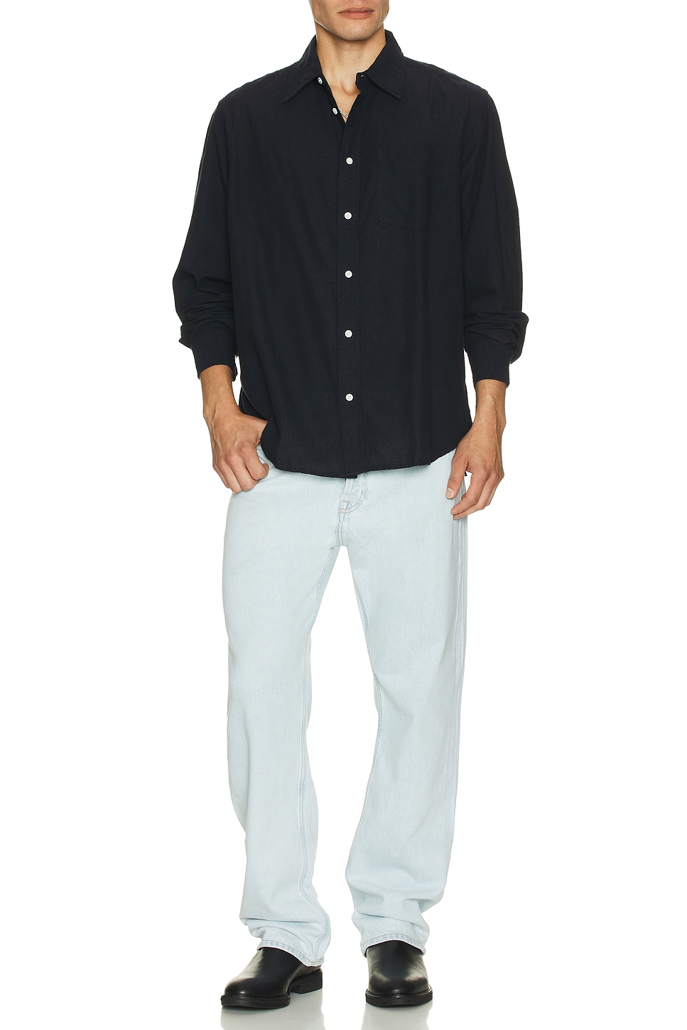Image 1 of Norse Projects Algot Relaxed Cotton Linen Shirt in Dark Navy