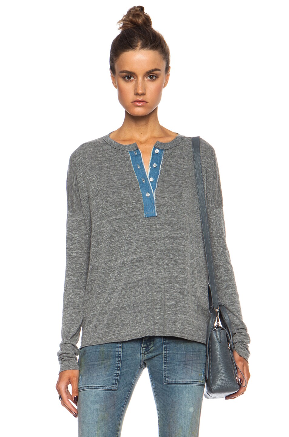 Image 1 of NSF Abbott Poly-Blend Shirt in Heather Chambray