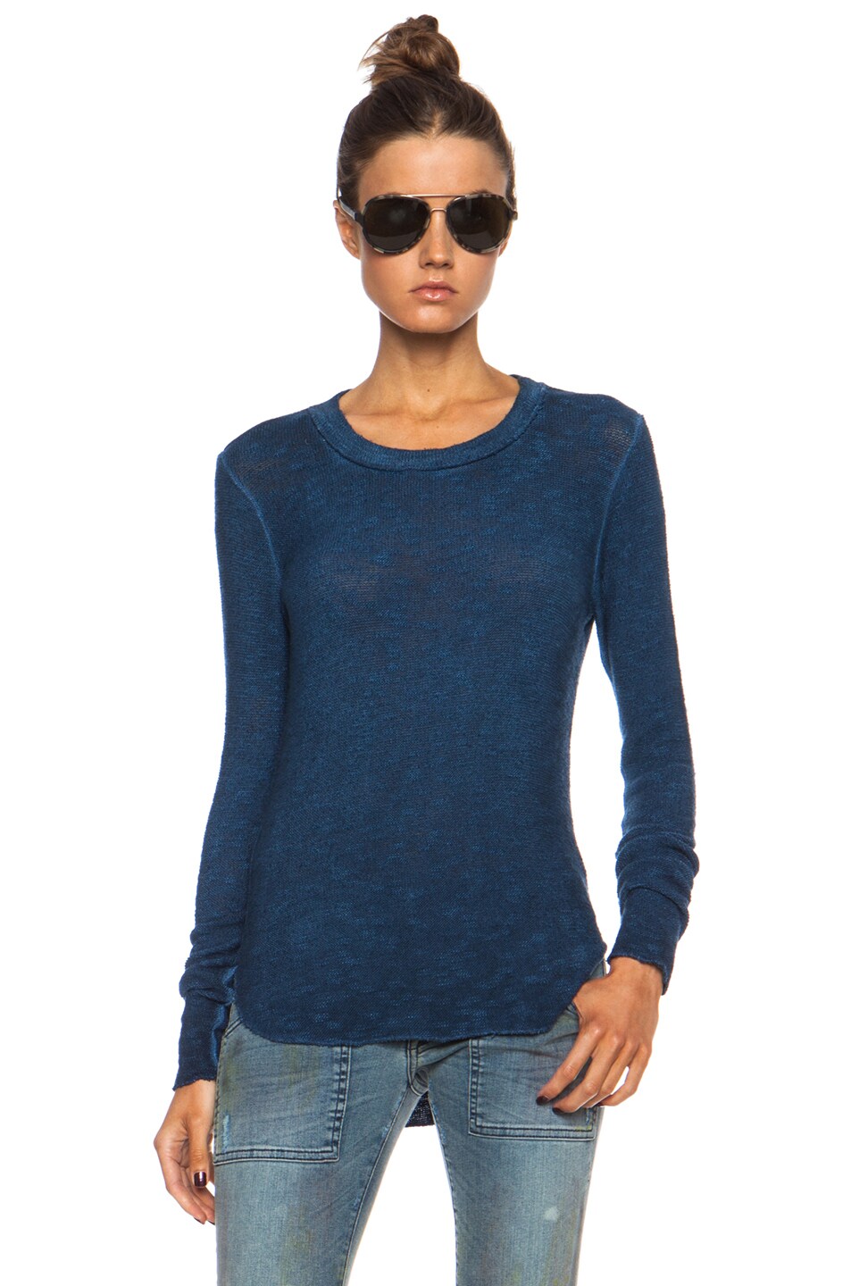 Image 1 of NSF Reno Oil Washed Cotton-Blend Sweater in Navy Oil