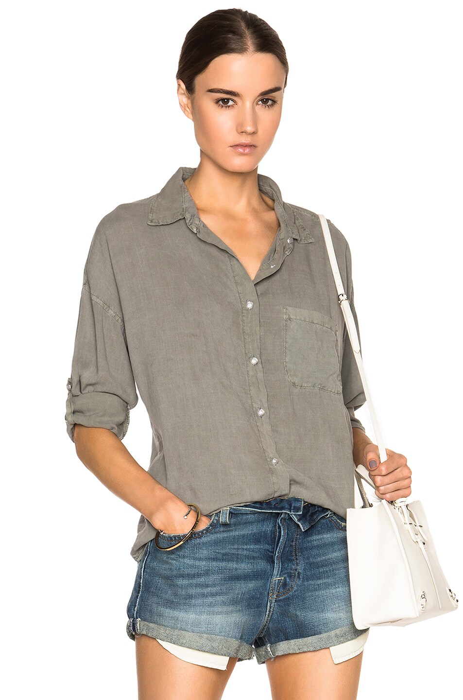 Image 1 of NSF Rhodes Button Up Top in Pigment Olive