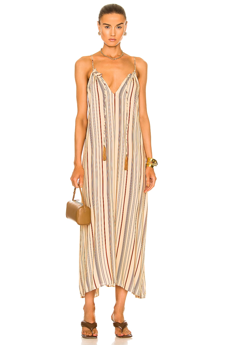 Image 1 of Natalie Martin Marlien Maxi Dress in Thin Stripe Cocoa Butter