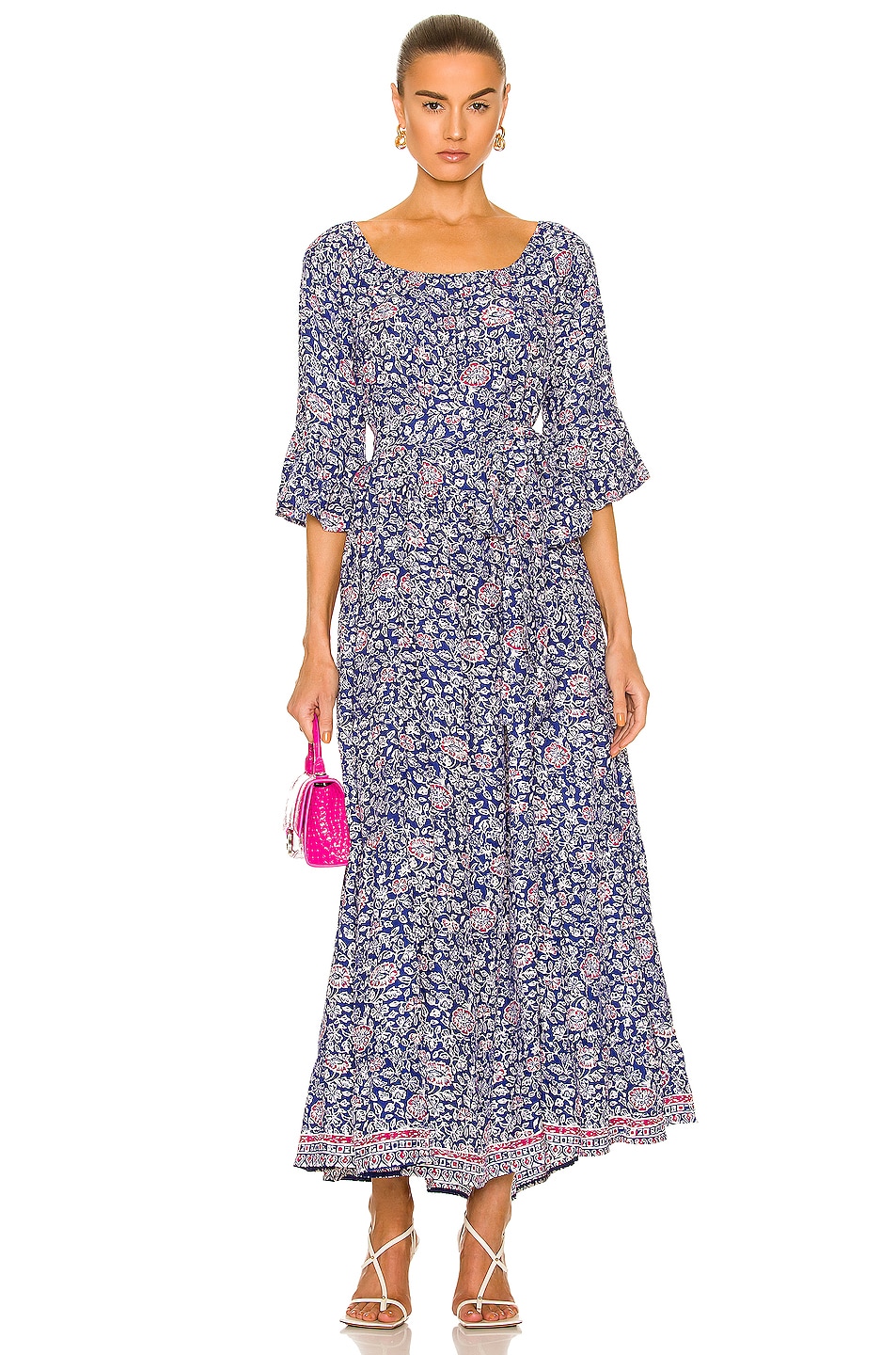 Image 1 of Natalie Martin Mesa Maxi Dress With Sash in Floral Print Pelicano Blue