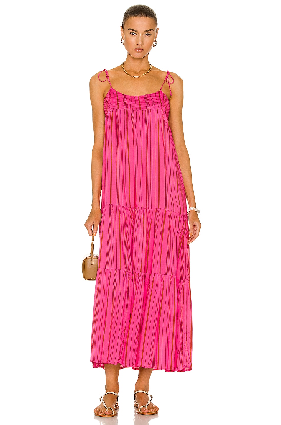 Image 1 of Natalie Martin Melanie Dress in Thin Stripe Puglia Pink