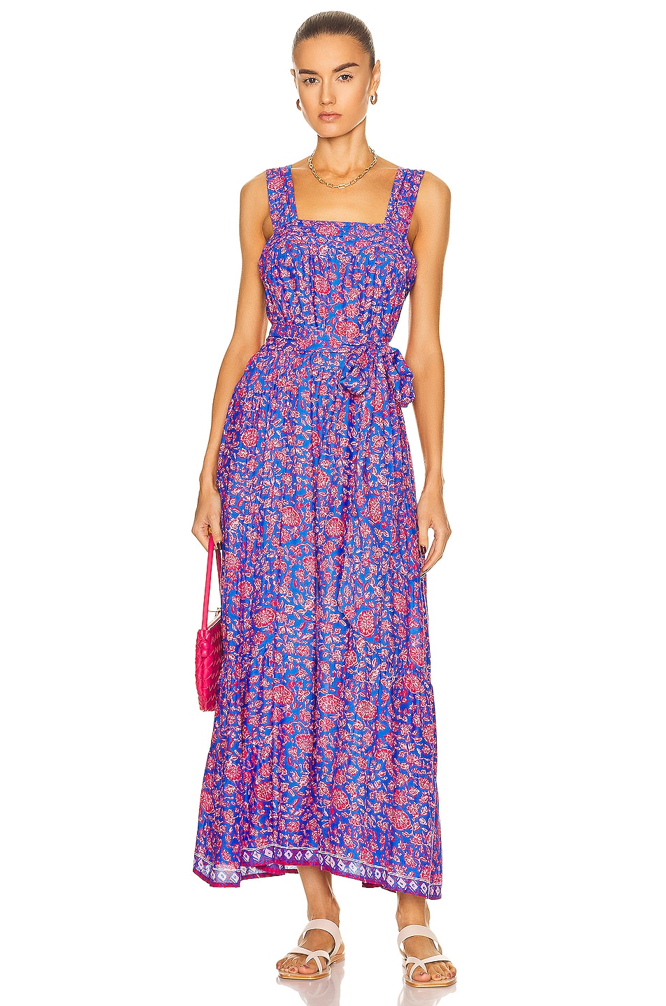 Natalie Martin Jasmine Maxi Dress With Sash in Bloom Print Persian Blue