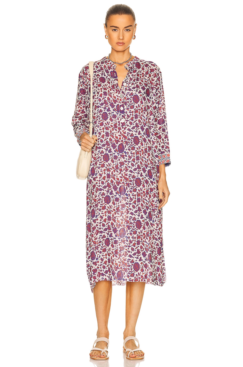 Image 1 of Natalie Martin Stella Dress in Bloom Print Lapis & Coral