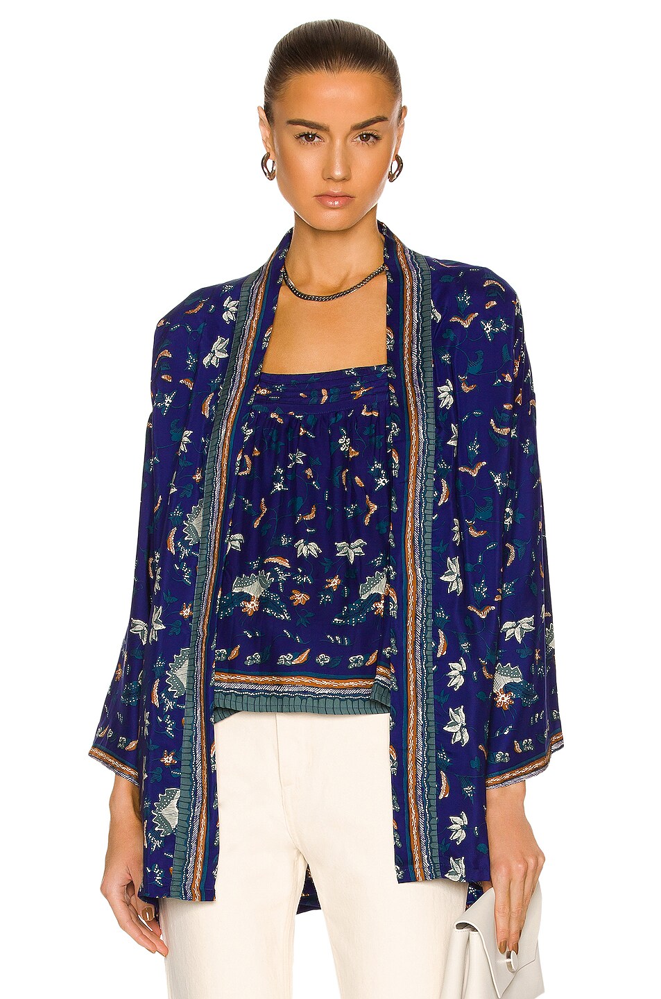Image 1 of Natalie Martin Saylor Kimono Top in Lotus Print Cobalt
