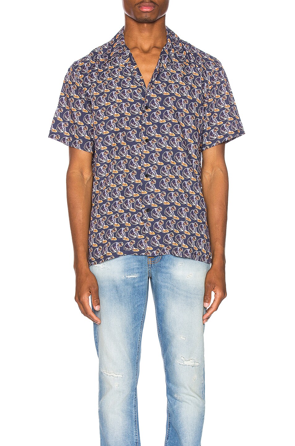 Image 1 of Nudie Jeans Arvid Hawaii Logo Bay Shirt in Midnight