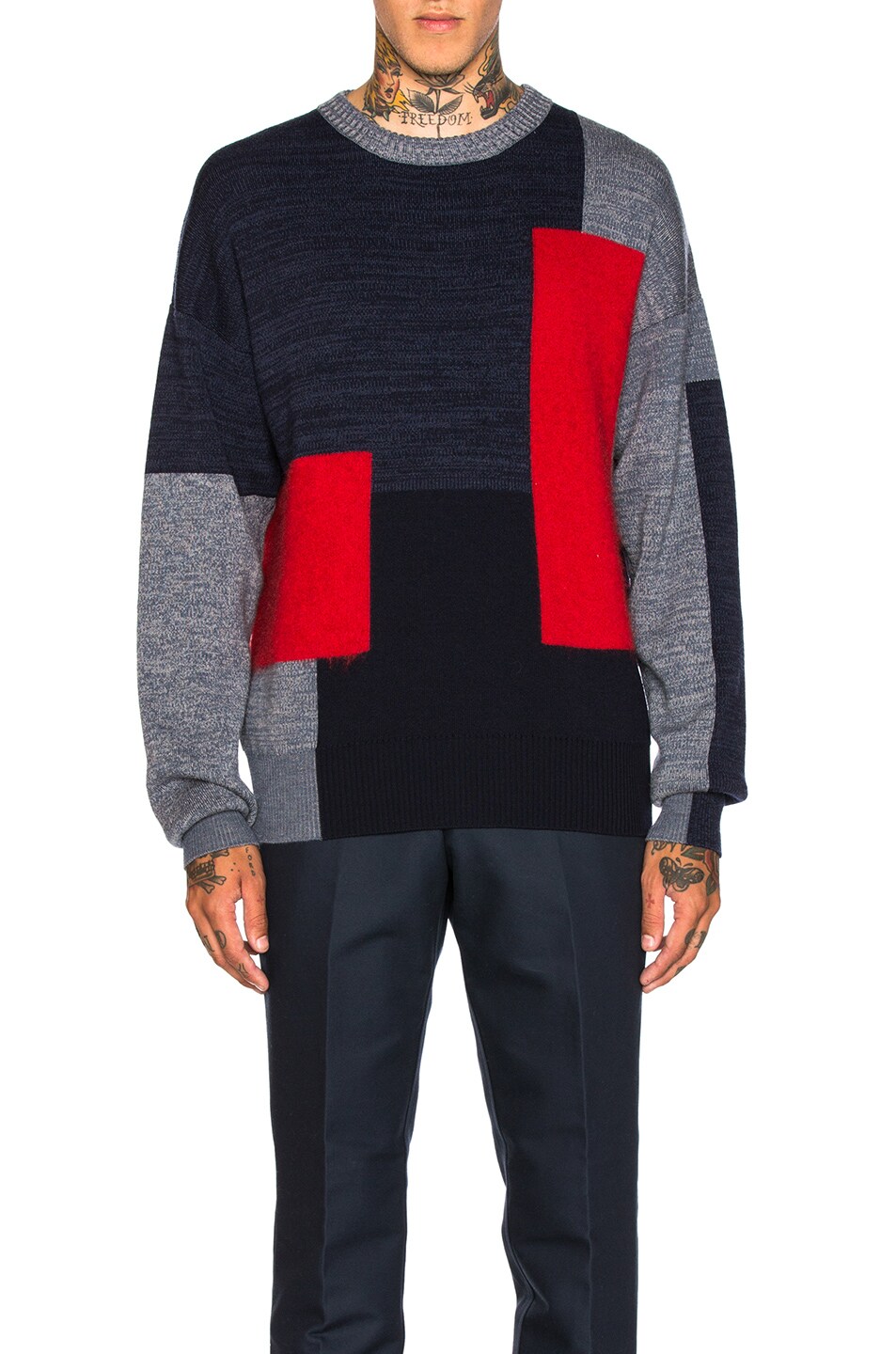 Image 1 of OAMC Mohair Panel Crewneck Sweater in Blue